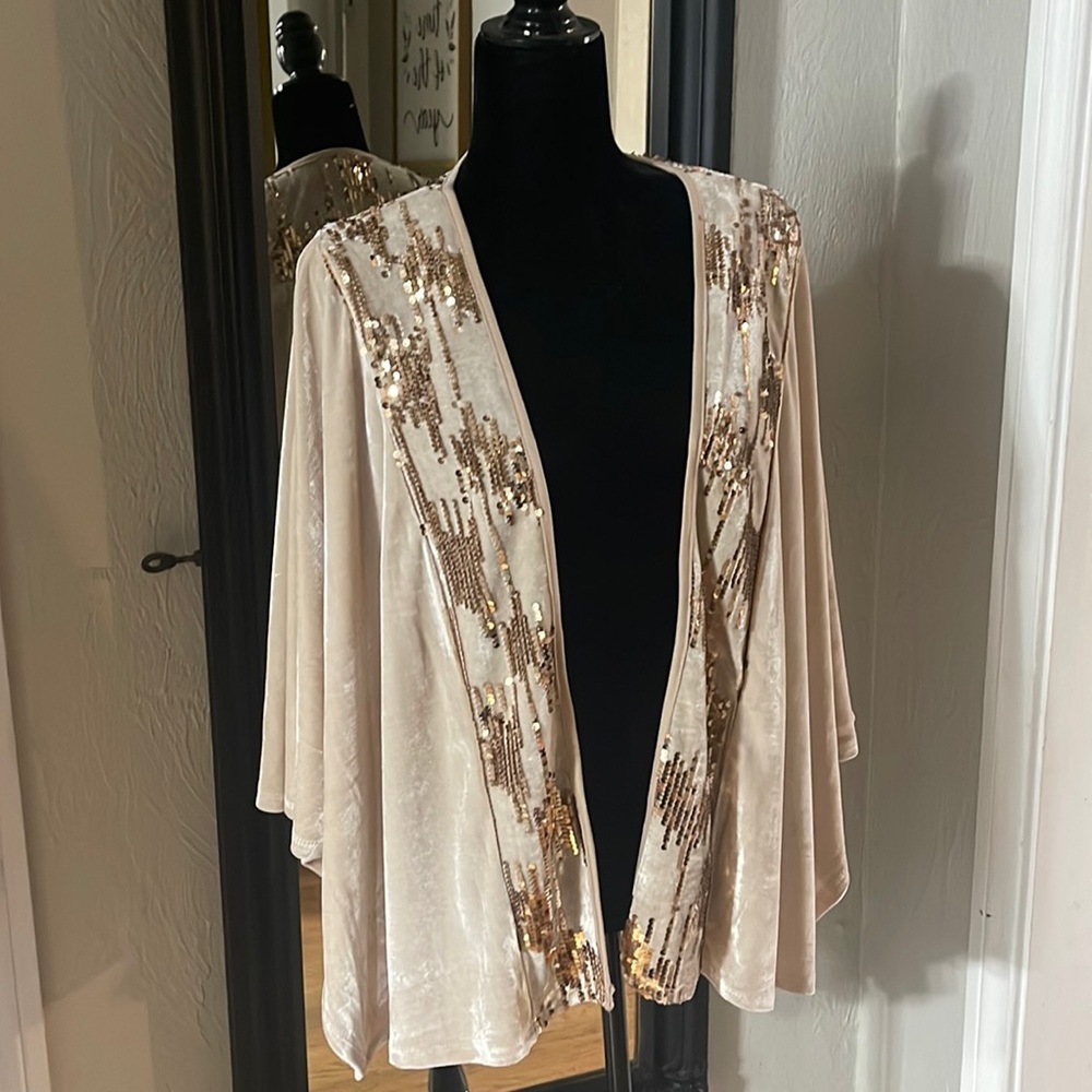 Shawl with arm holes velvet soft cream color